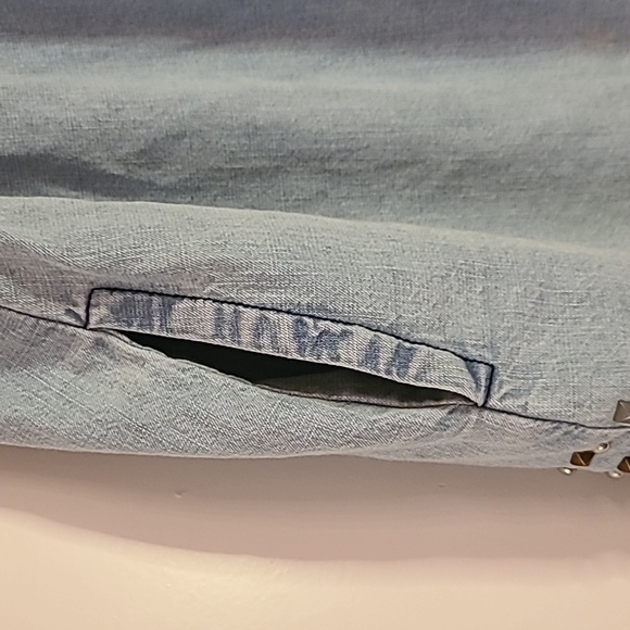 Free People Studded Chambray Tunic Tank Top With Pockets Boho Open Back - Picture 5 of 13